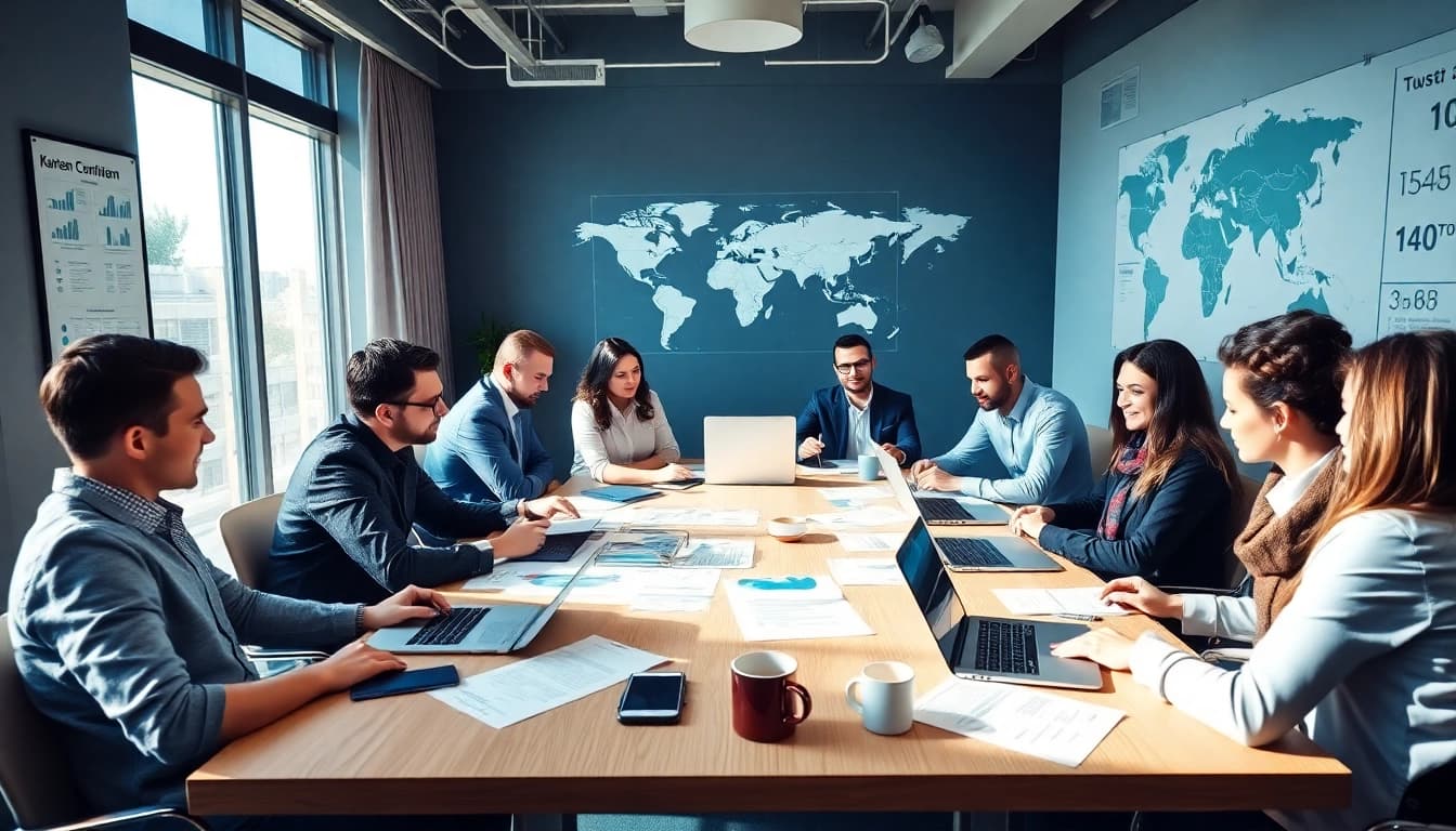 Company formation in the US with diverse entrepreneurs collaborating in a modern office.
