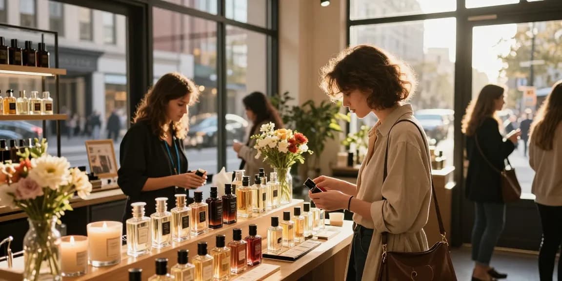 Discover New Perfume Releases at a vibrant urban fragrance boutique.