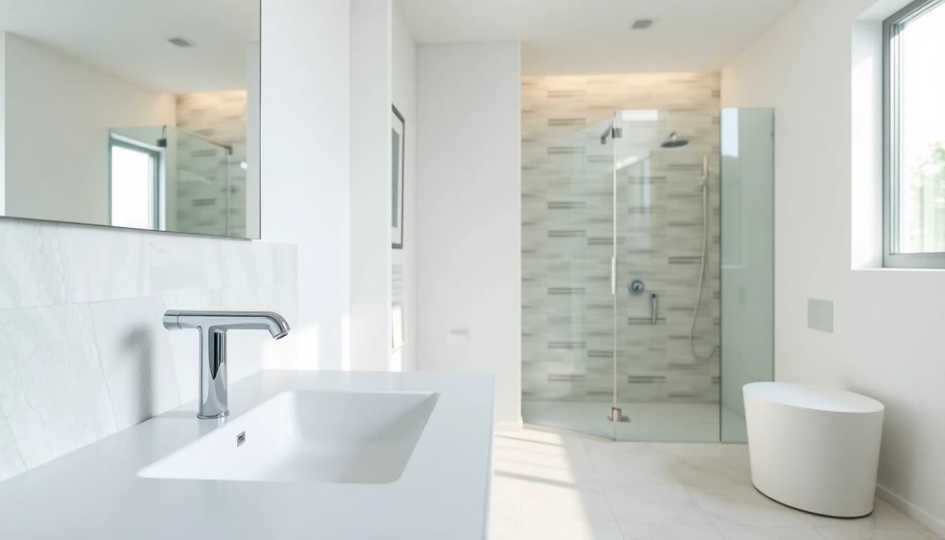 Das moderne Badezimmer mit sonni sanitär Produkten zeigt hochwertige Armaturen und höchsten Komfort.