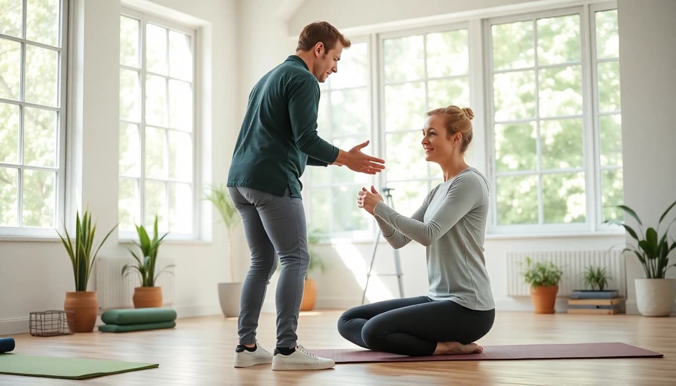 Learn how to improve posture with expert coaching in a bright studio setting.