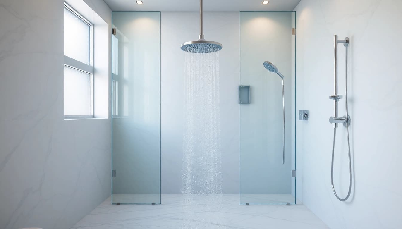 Experience elegant showers with modern design features in a luxurious bathroom setting.