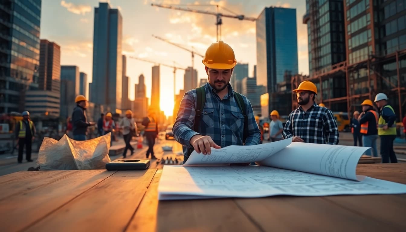 New York City General Contractor supervising a construction project in vibrant urban setting.