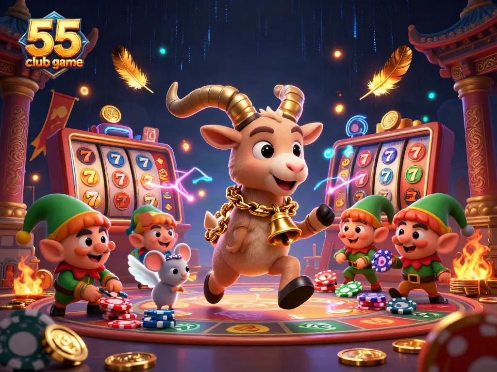 Engage with the thrilling 55 club game in a colorful casino scene featuring dynamic characters and festive elements.