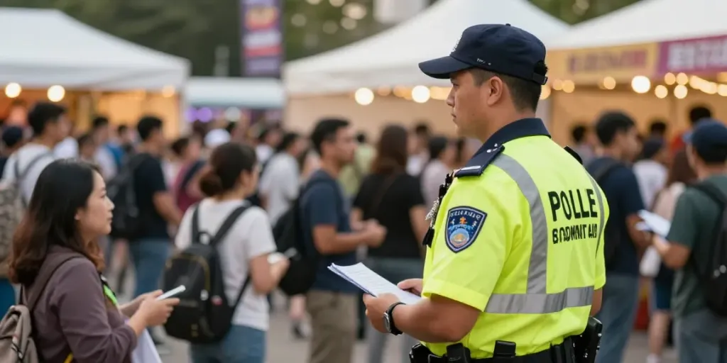 Certified security guard providing community safety at a local event