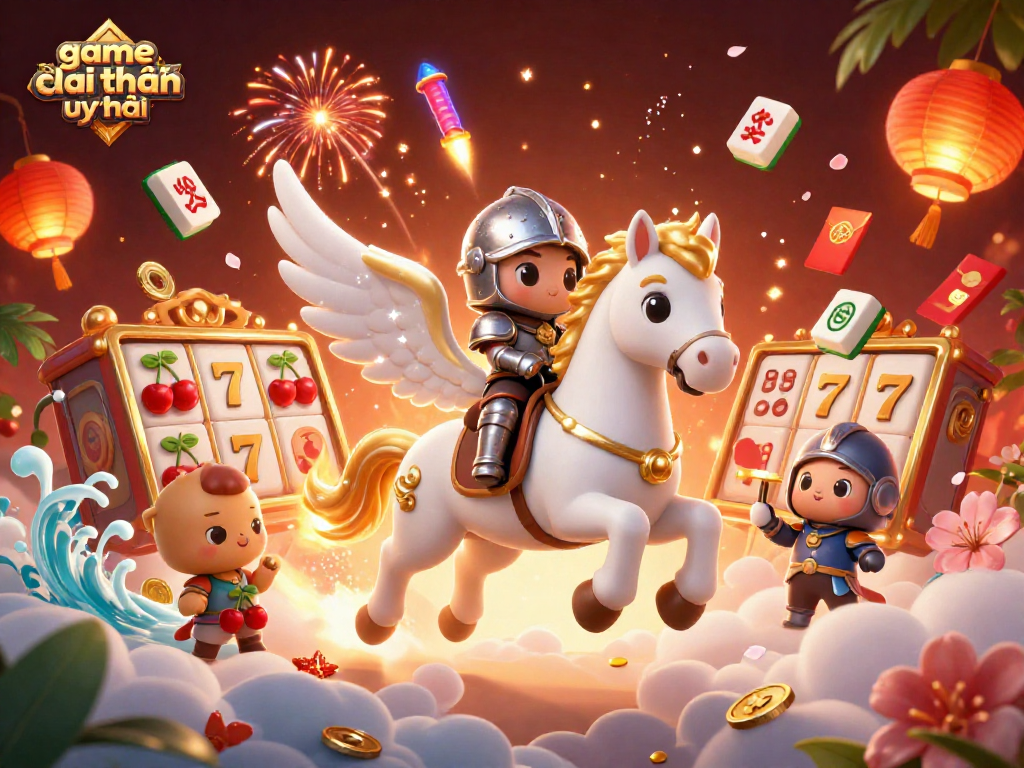 Experience game đổi thưởng uy tín with vibrant scenes showcasing a knight and celestial horse in 3D.
