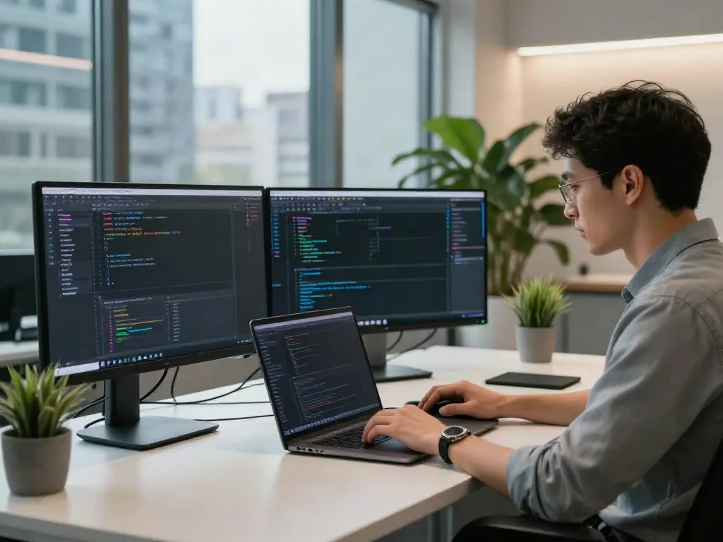 Developer using instant indexing tools in a modern tech workspace.