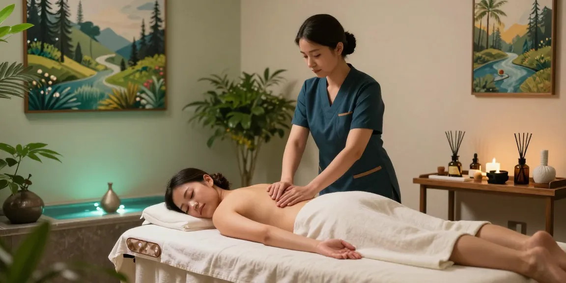 Relaxing 상동출장안마 massage therapy scene in a serene spa setting with soft lighting.