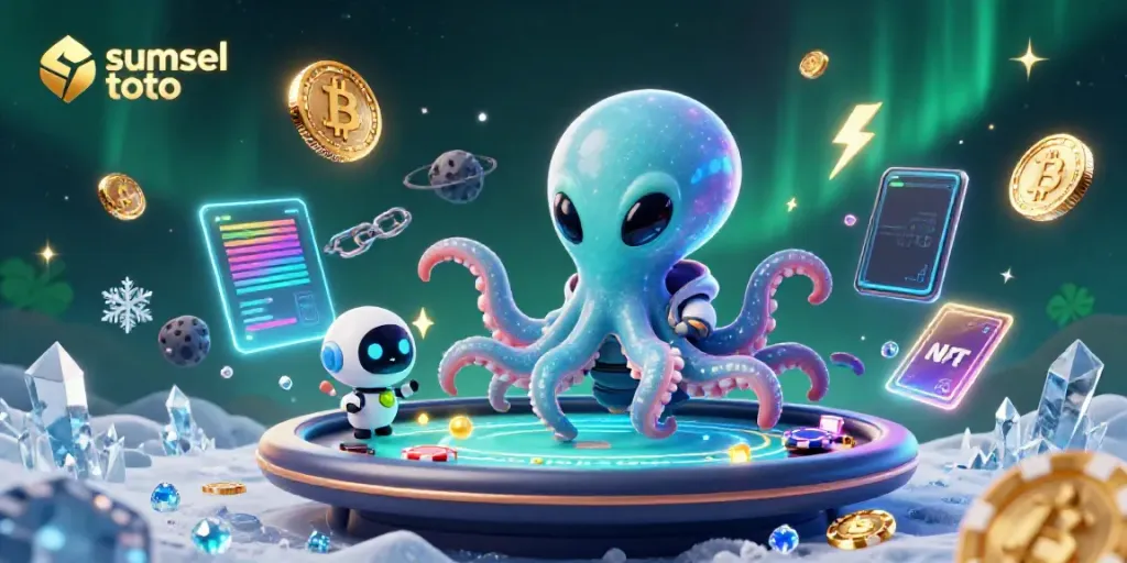 Experience thrilling gameplay at sumsel toto with an alien octopus leading a cosmic poker game.