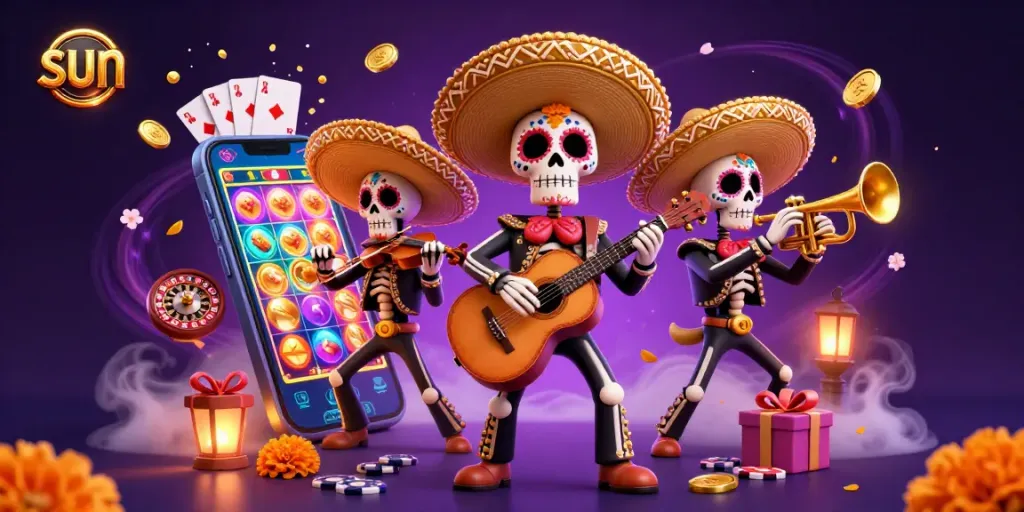 Engage with sun-inspired slot games through a lively mariachi scene bursting with casino elements.