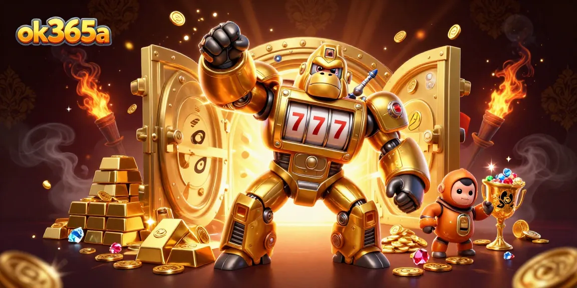 Engage with exciting gaming on ok365a featuring a dynamic golden gorilla mech and slots.