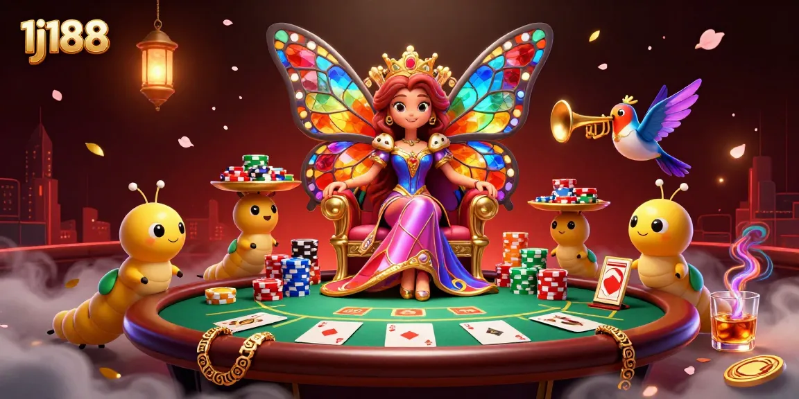 Experience thrilling action at 1j188 casino with a vibrant scene showcasing poker elements and engaging characters.