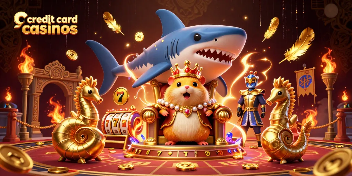 Experience the thrill of credit card casinos with an energetic casino-themed illustration.
