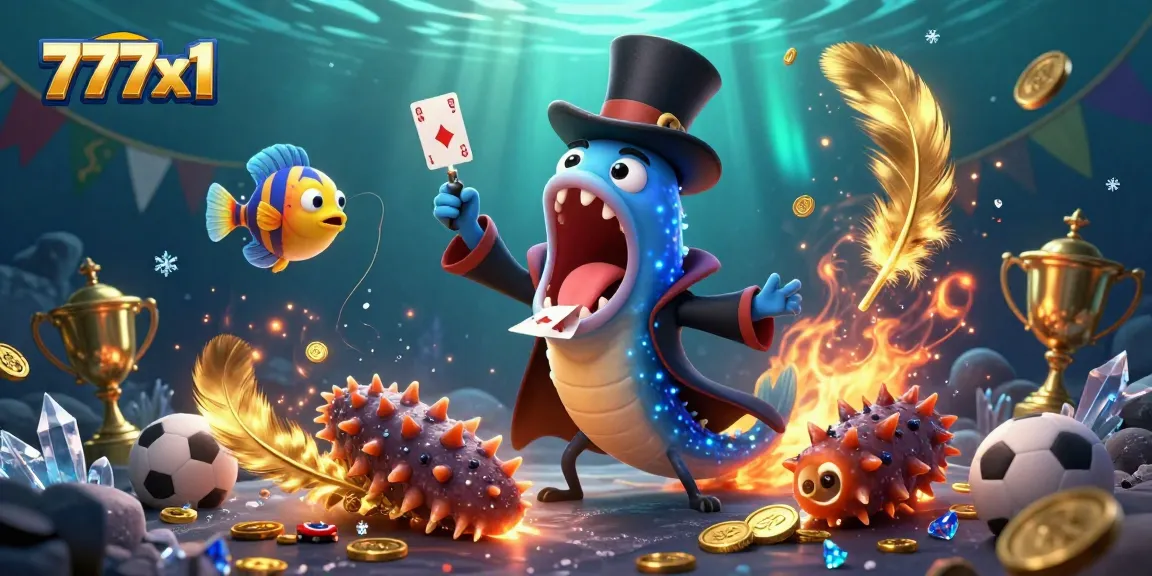Engage in thrilling betting action at 777x1 with a dynamic underwater casino scene featuring unique characters.