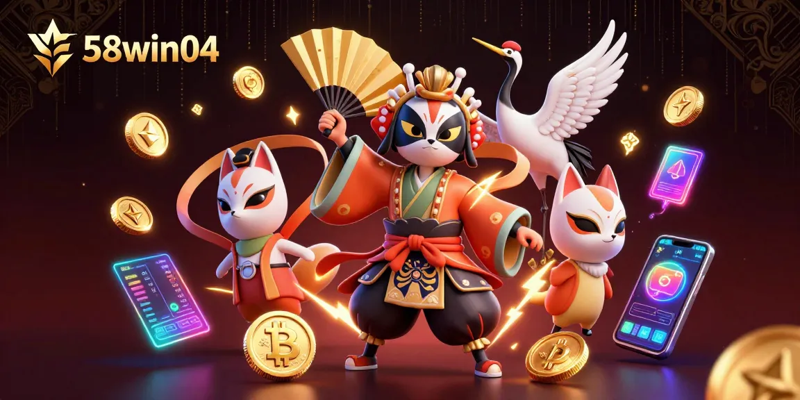 Engage with 58win04 for thrilling online casino adventures amidst vibrant 3D warriors and crypto elements.