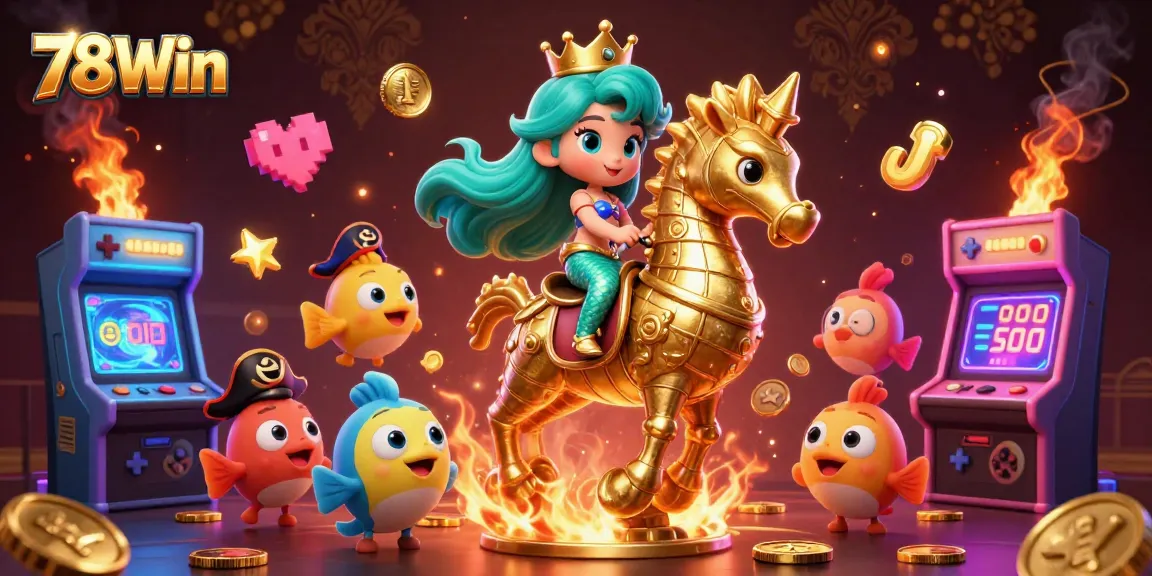 Immerse in the vibrant world of 78Win, featuring a mermaid and seahorse amid colorful casino elements.