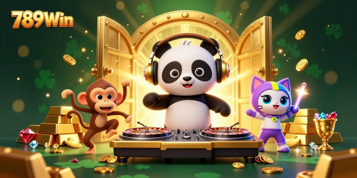 Experience the exciting energy of 789Win with a vibrant 3D casino scene featuring lively animated characters.