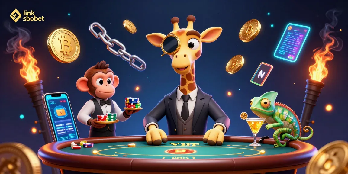 Experience thrilling moments with link sbobet at a posh casino scene featuring animated characters.